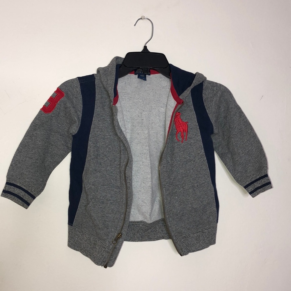 GRAY/BLUE/RED POLO HOODIE